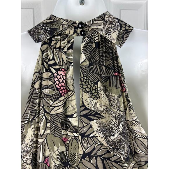 David Benjamin Green Tropical Floral Halter cotton Midi Dress Size 6 Small - Picture 6 of 9